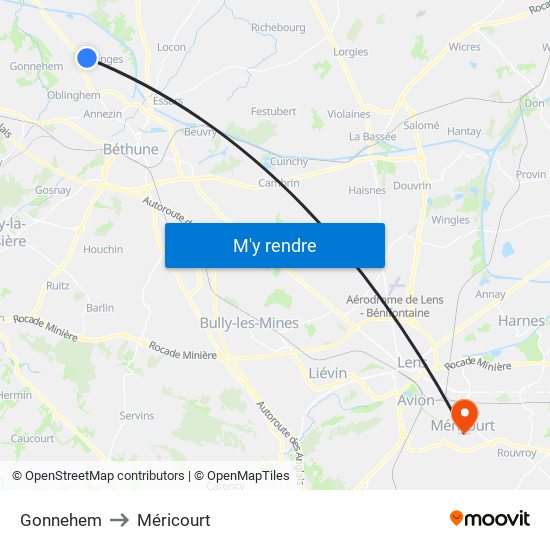 Gonnehem to Méricourt map