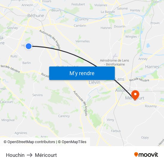 Houchin to Méricourt map