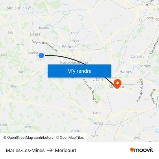 Marles-Les-Mines to Méricourt map