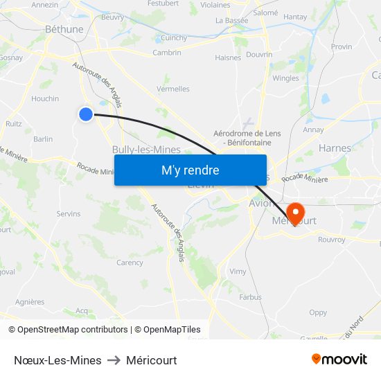 Nœux-Les-Mines to Méricourt map