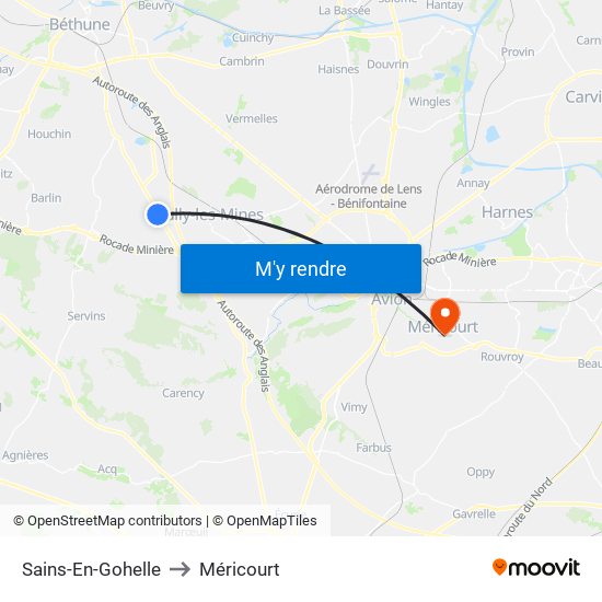 Sains-En-Gohelle to Méricourt map
