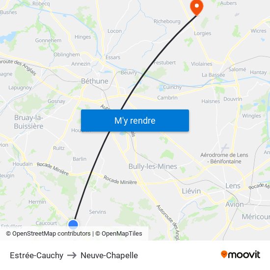 Estrée-Cauchy to Neuve-Chapelle map