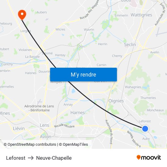 Leforest to Neuve-Chapelle map