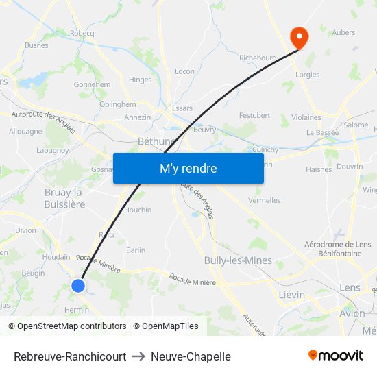 Rebreuve-Ranchicourt to Neuve-Chapelle map