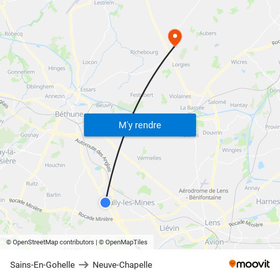 Sains-En-Gohelle to Neuve-Chapelle map