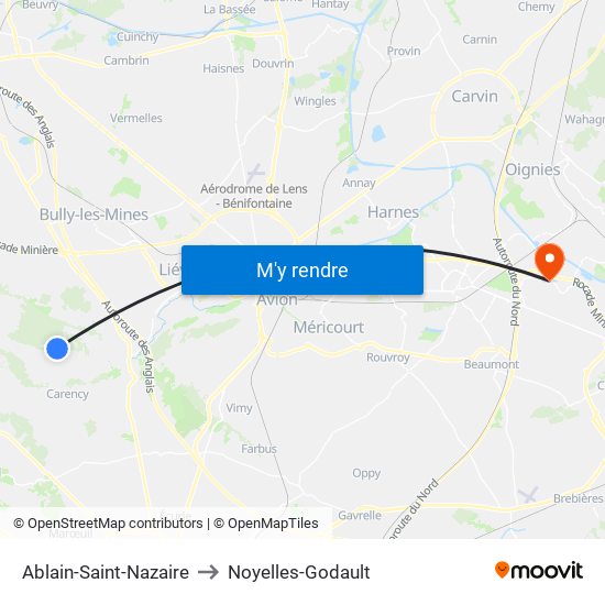 Ablain-Saint-Nazaire to Noyelles-Godault map