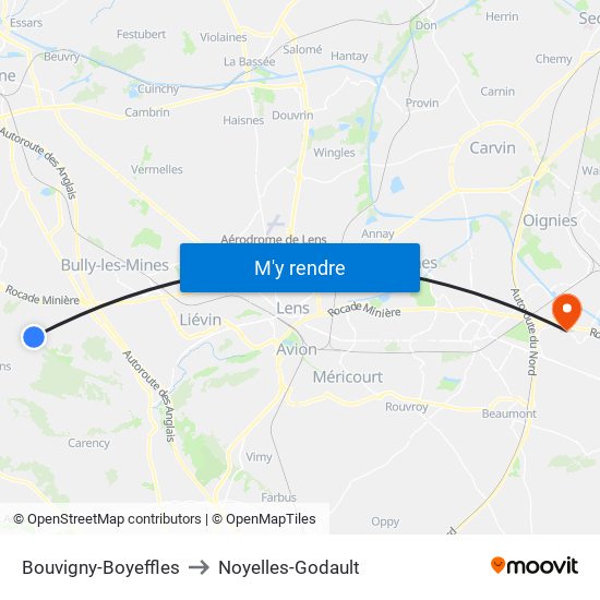 Bouvigny-Boyeffles to Noyelles-Godault map