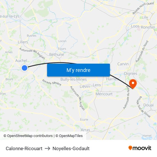 Calonne-Ricouart to Noyelles-Godault map