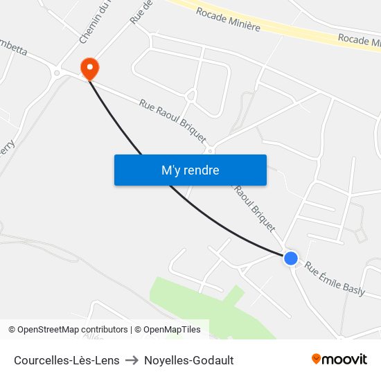 Courcelles-Lès-Lens to Noyelles-Godault map