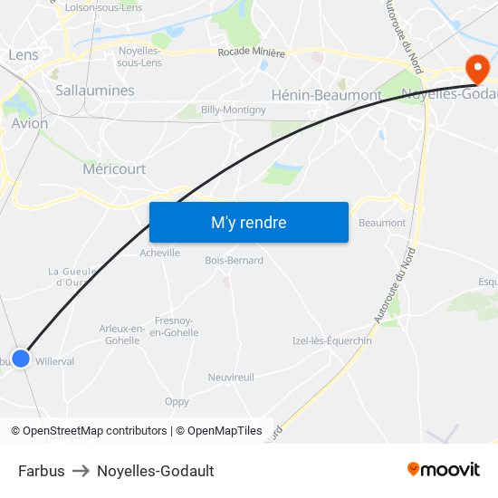 Farbus to Noyelles-Godault map