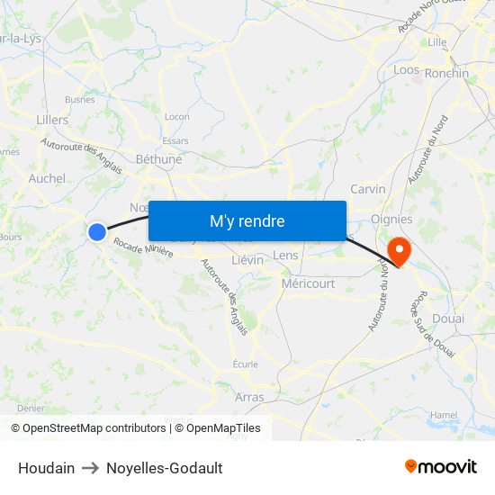 Houdain to Noyelles-Godault map