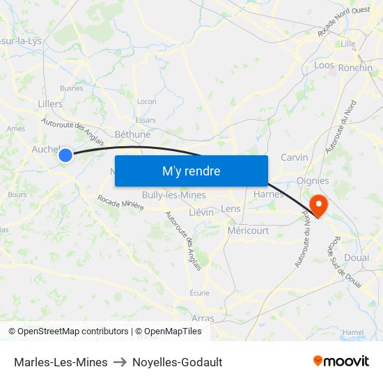 Marles-Les-Mines to Noyelles-Godault map