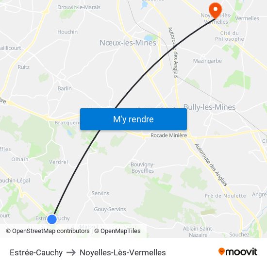 Estrée-Cauchy to Noyelles-Lès-Vermelles map