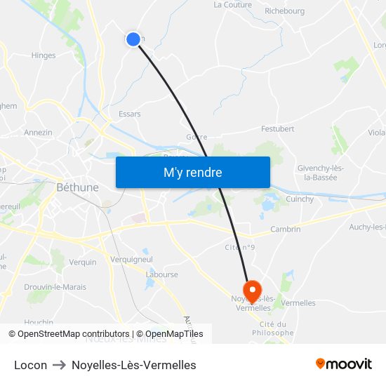 Locon to Noyelles-Lès-Vermelles map