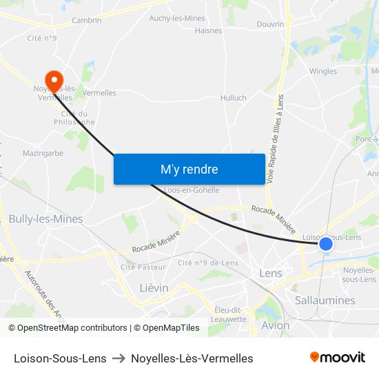 Loison-Sous-Lens to Noyelles-Lès-Vermelles map