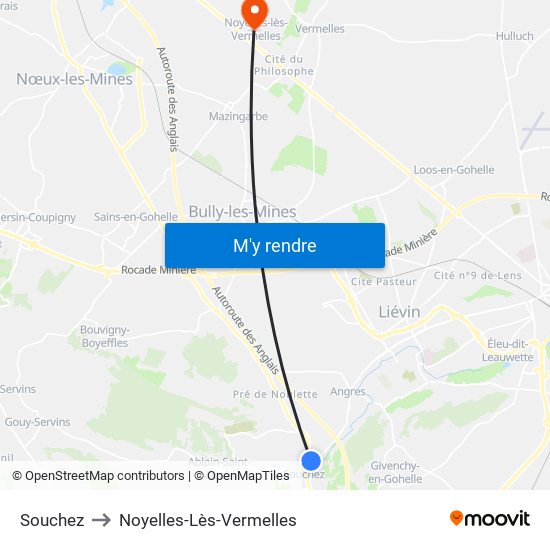 Souchez to Noyelles-Lès-Vermelles map