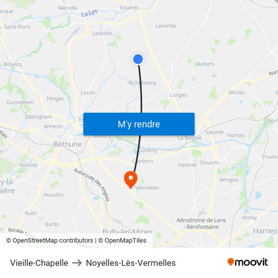 Vieille-Chapelle to Noyelles-Lès-Vermelles map