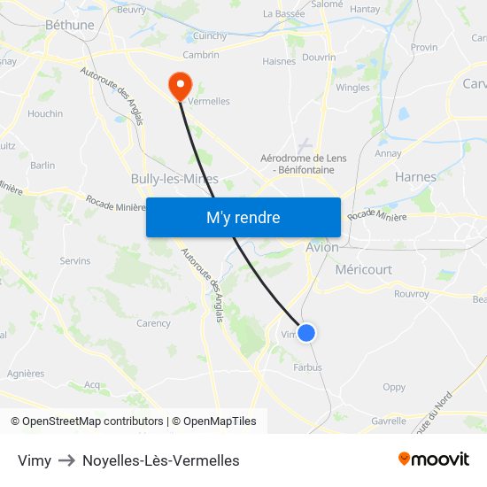 Vimy to Noyelles-Lès-Vermelles map