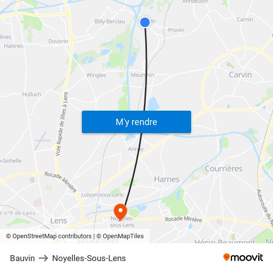 Bauvin to Noyelles-Sous-Lens map