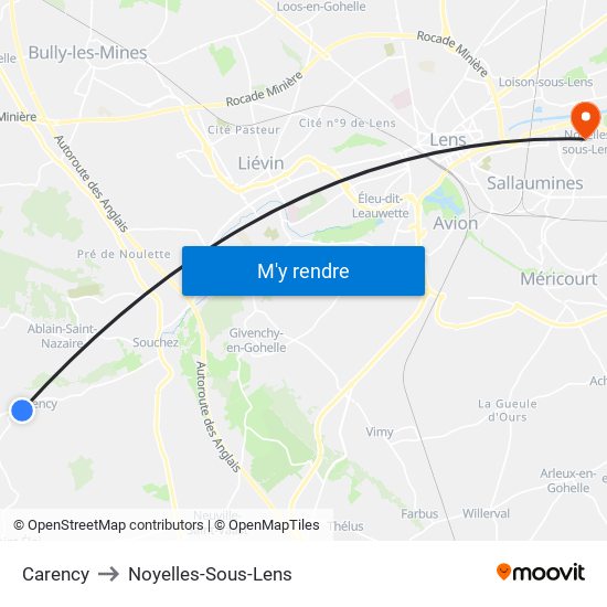 Carency to Noyelles-Sous-Lens map