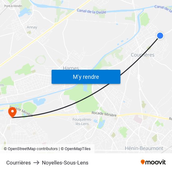 Courrières to Noyelles-Sous-Lens map