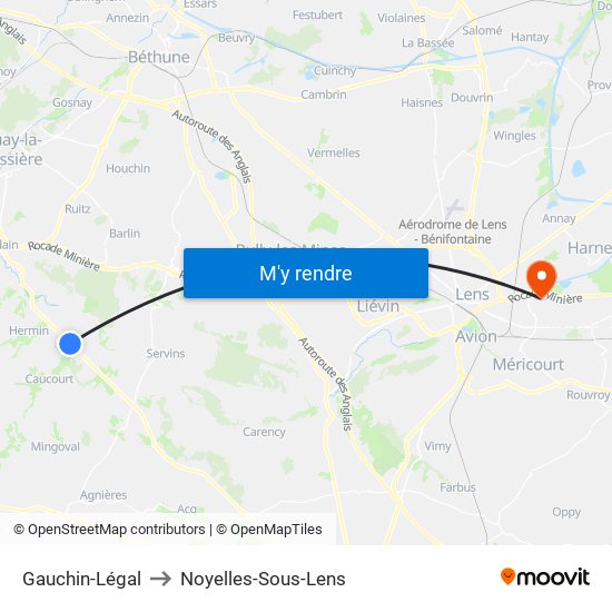 Gauchin-Légal to Noyelles-Sous-Lens map