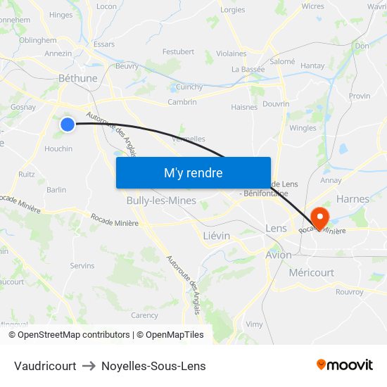 Vaudricourt to Noyelles-Sous-Lens map