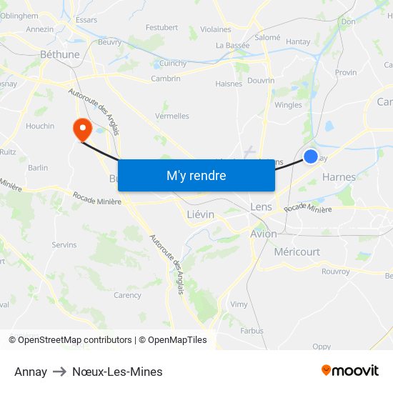 Annay to Nœux-Les-Mines map