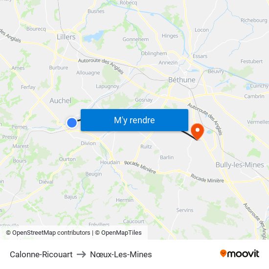 Calonne-Ricouart to Nœux-Les-Mines map