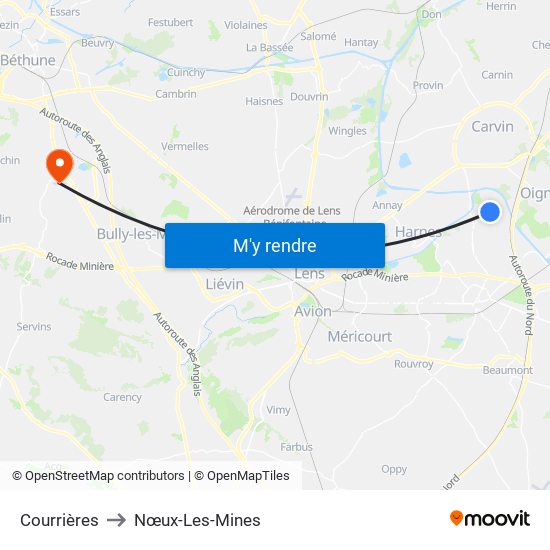 Courrières to Nœux-Les-Mines map