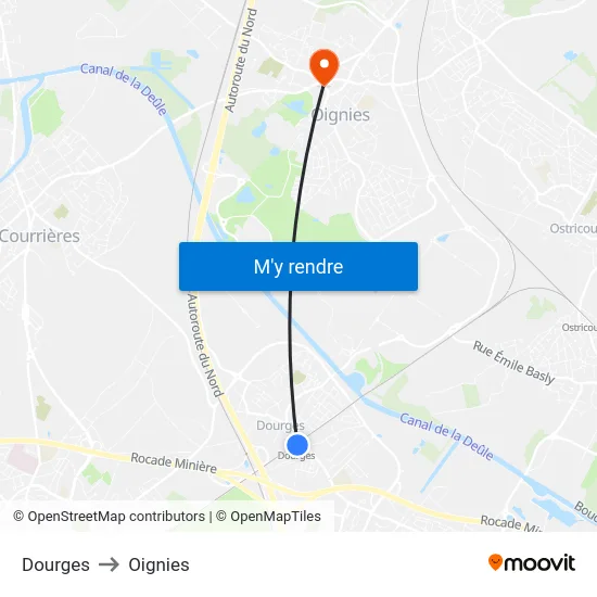 Dourges to Oignies map