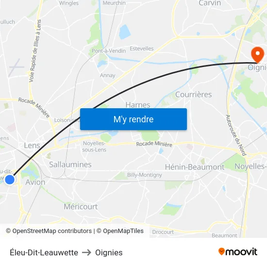 Éleu-Dit-Leauwette to Oignies map
