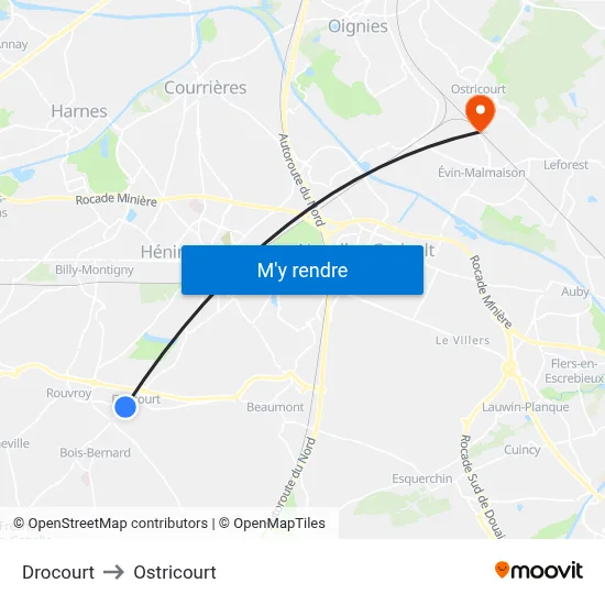 Drocourt to Ostricourt map