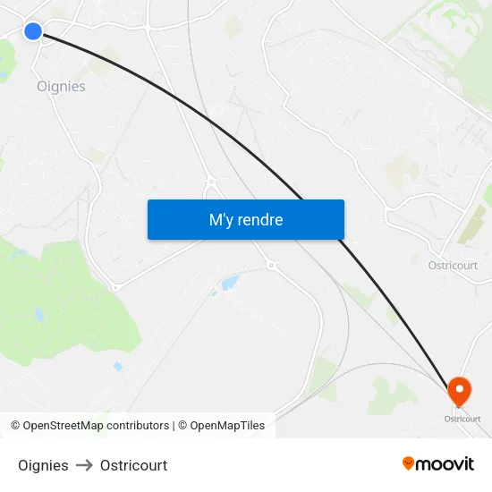 Oignies to Ostricourt map