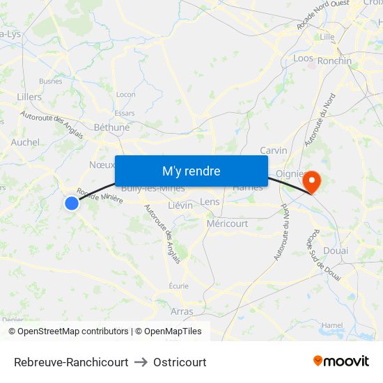 Rebreuve-Ranchicourt to Ostricourt map