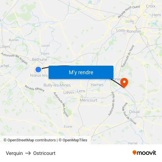 Verquin to Ostricourt map