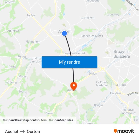 Auchel to Ourton map