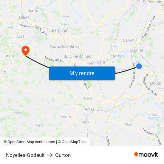 Noyelles-Godault to Ourton map