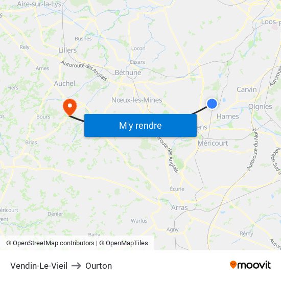 Vendin-Le-Vieil to Ourton map