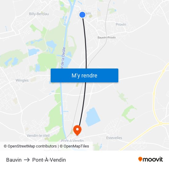 Bauvin to Pont-À-Vendin map