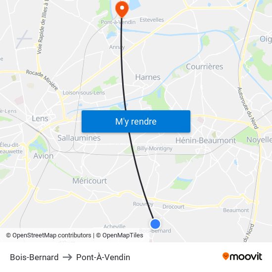 Bois-Bernard to Pont-À-Vendin map