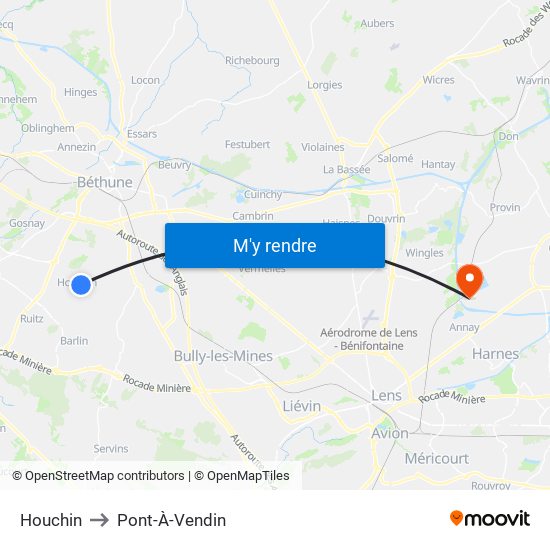 Houchin to Pont-À-Vendin map