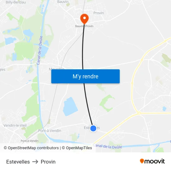 Estevelles to Provin map