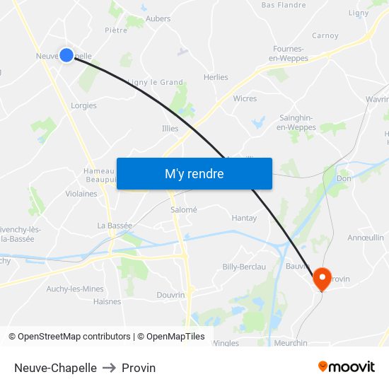 Neuve-Chapelle to Provin map