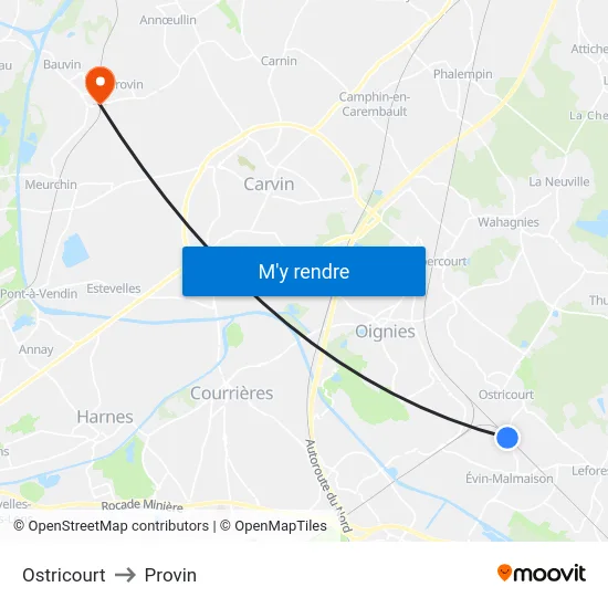 Ostricourt to Provin map