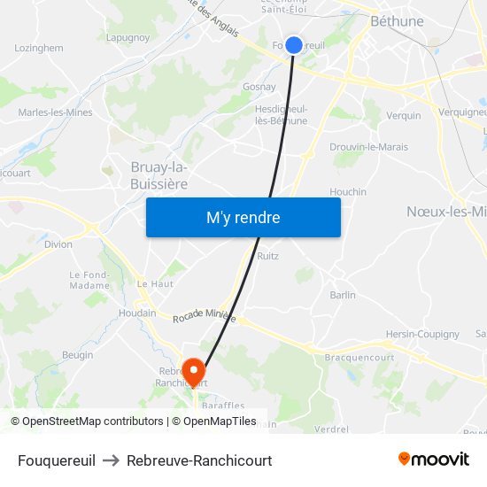 Fouquereuil to Rebreuve-Ranchicourt map