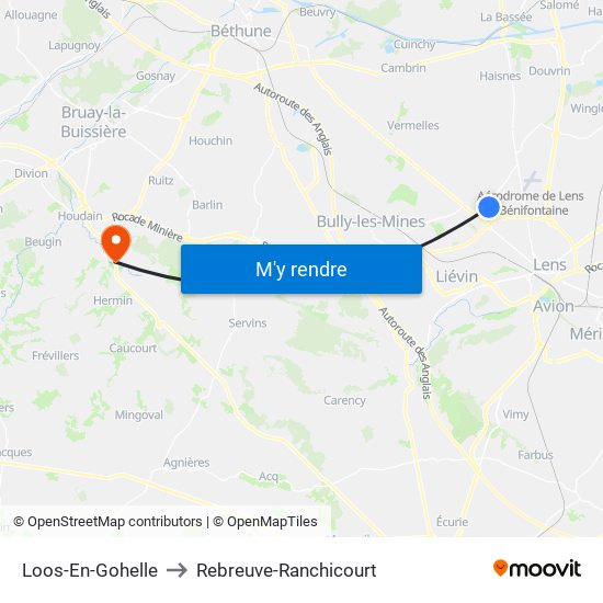 Loos-En-Gohelle to Rebreuve-Ranchicourt map