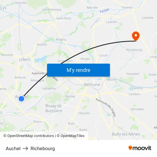 Auchel to Richebourg map
