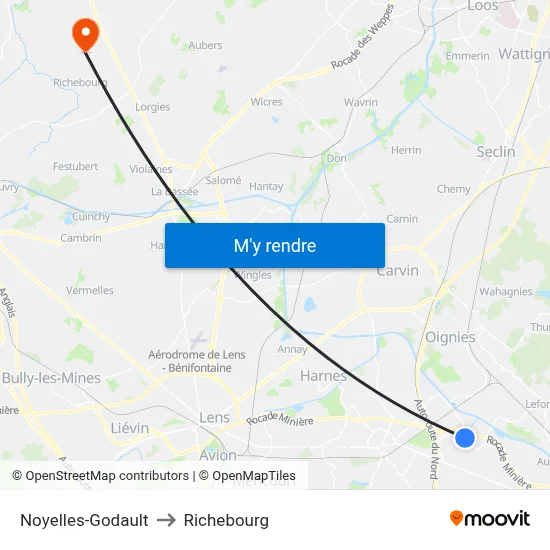 Noyelles-Godault to Richebourg map