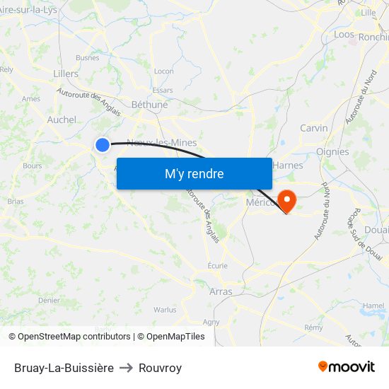 Bruay-La-Buissière to Rouvroy map